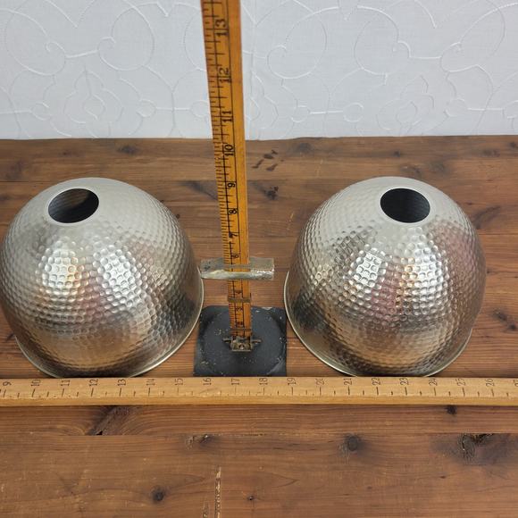 Ser of 2 Hammered Pendant Shades Dome Shape Silver Chrome Finish NEW - Picture 5 of 5